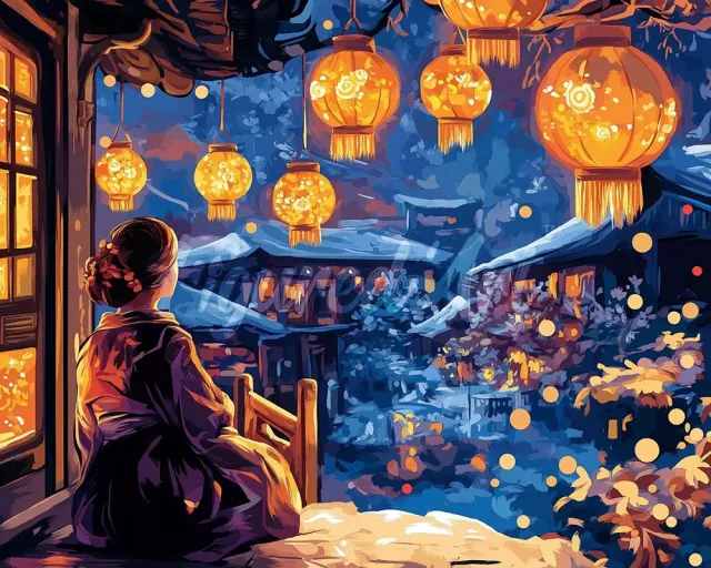 Figured'Art Lantaarnfestival Nacht diamond painting 40x50 cm nachtblauw
