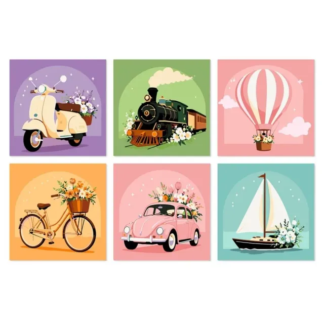 Figured'Art Mini Serie Retro ritjes schilderen op nummer 20x20cm 6 stuks
