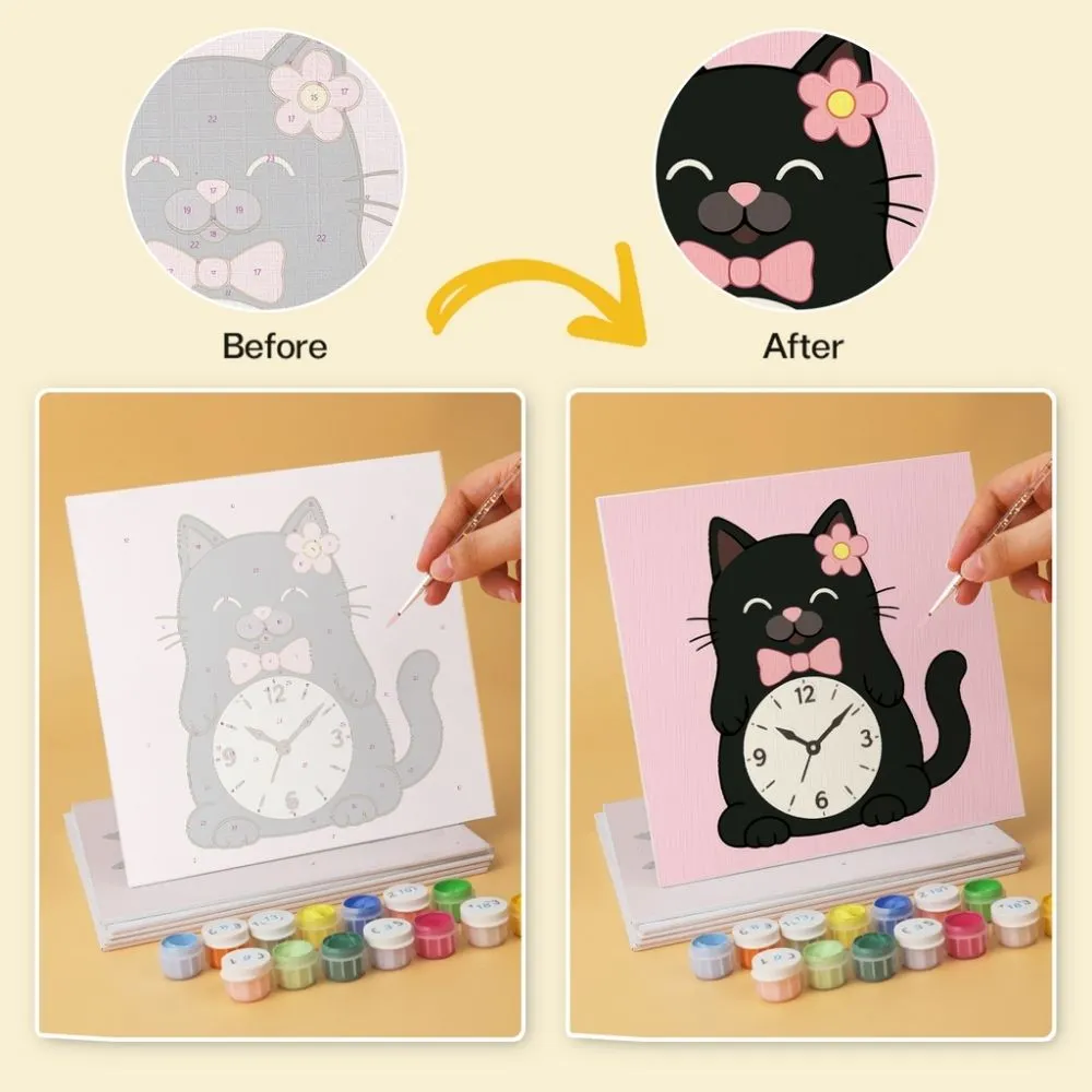 Figured'Art Mini Tik-tak-katten schilderen op nummer 20x20 cm set van 6
