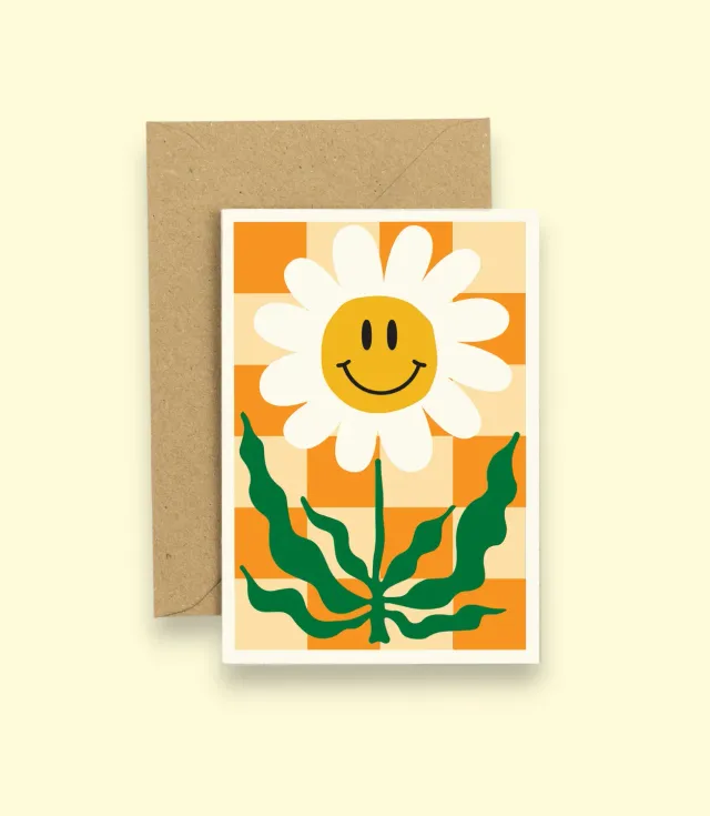 Studio Wald Orange Happy Flower wenskaart A6 met envelop