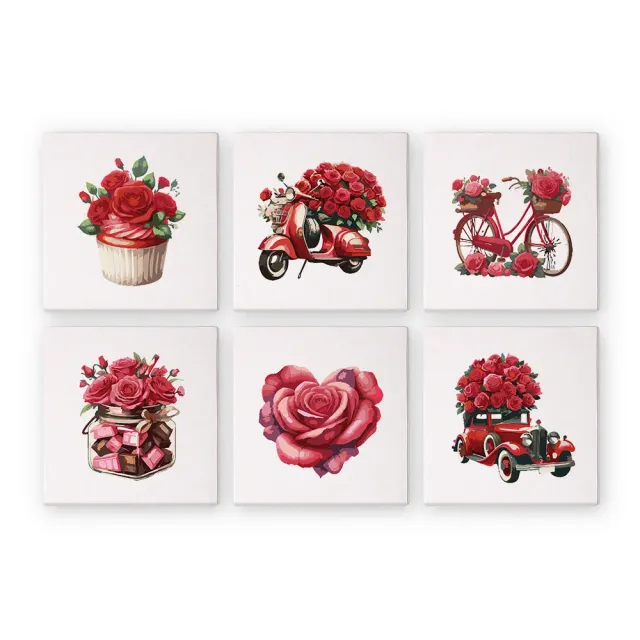Figured'Art Rode Roos Valentijn 1 schilderen op nummer 15x15cm 6 stuks