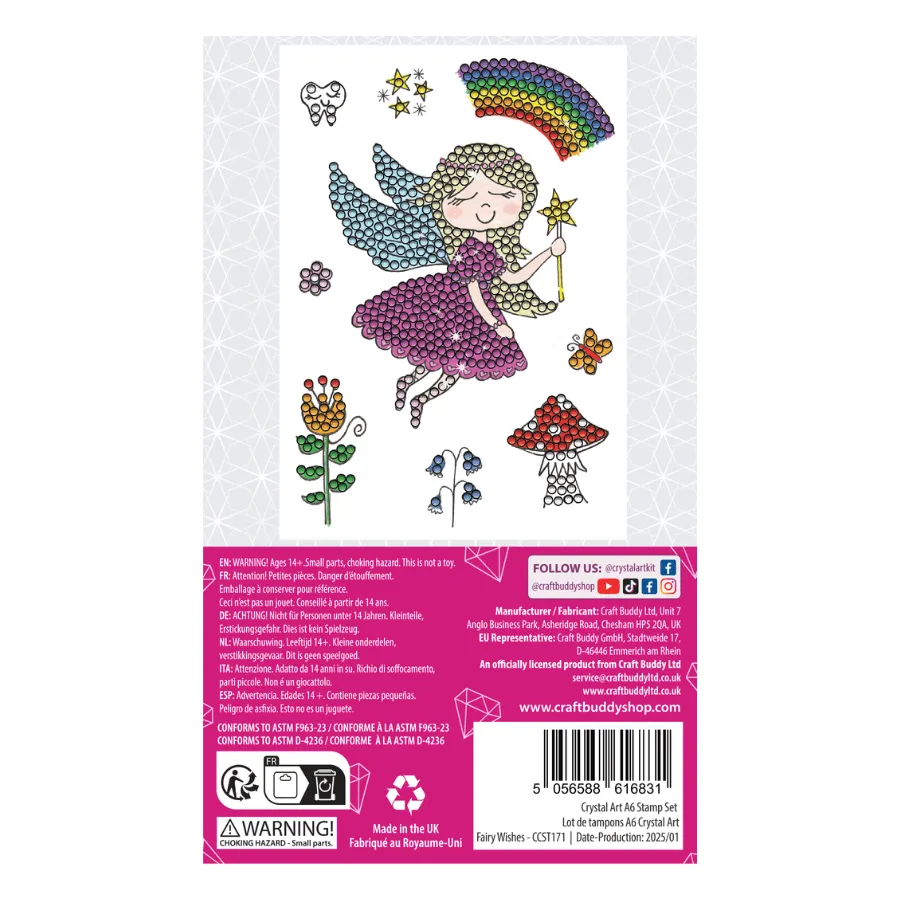 Craft Buddy Fairy Wishes Crystal Art stempelset A6 elfje 9 stuks