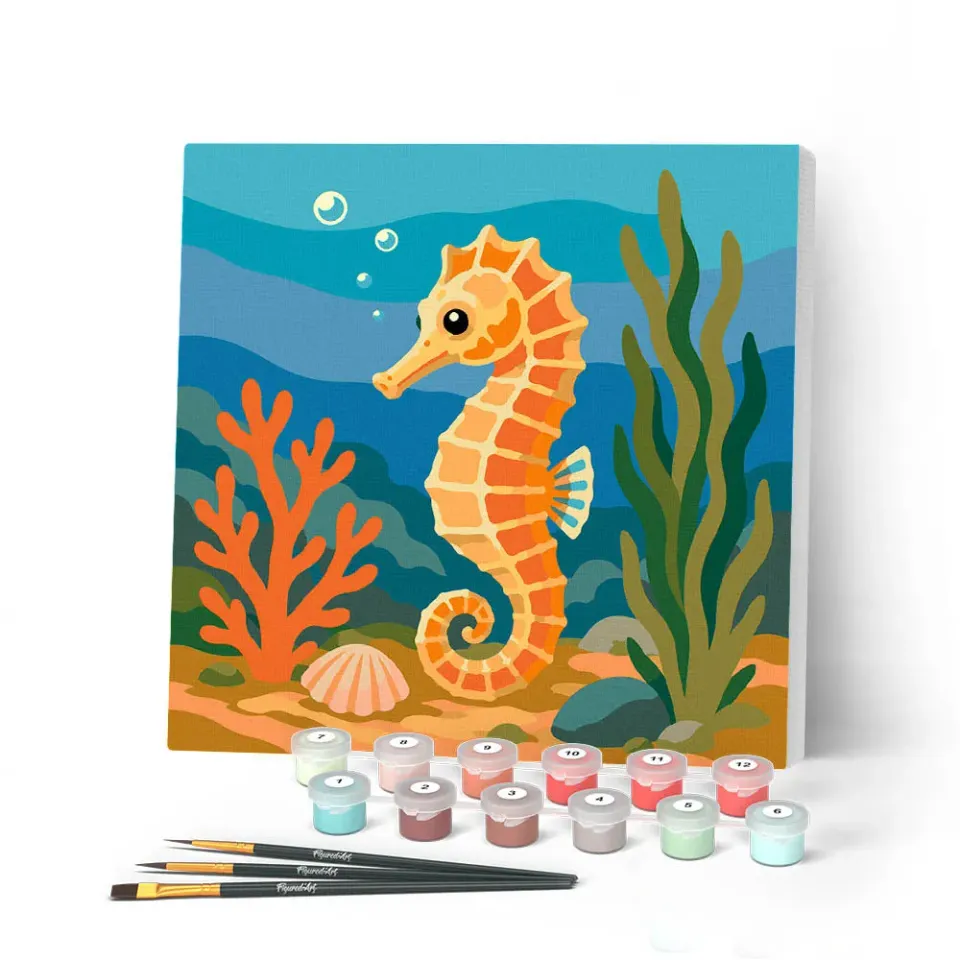Figured'Art Mini Zeepaardje schilderen op nummer 20x20 cm met frame