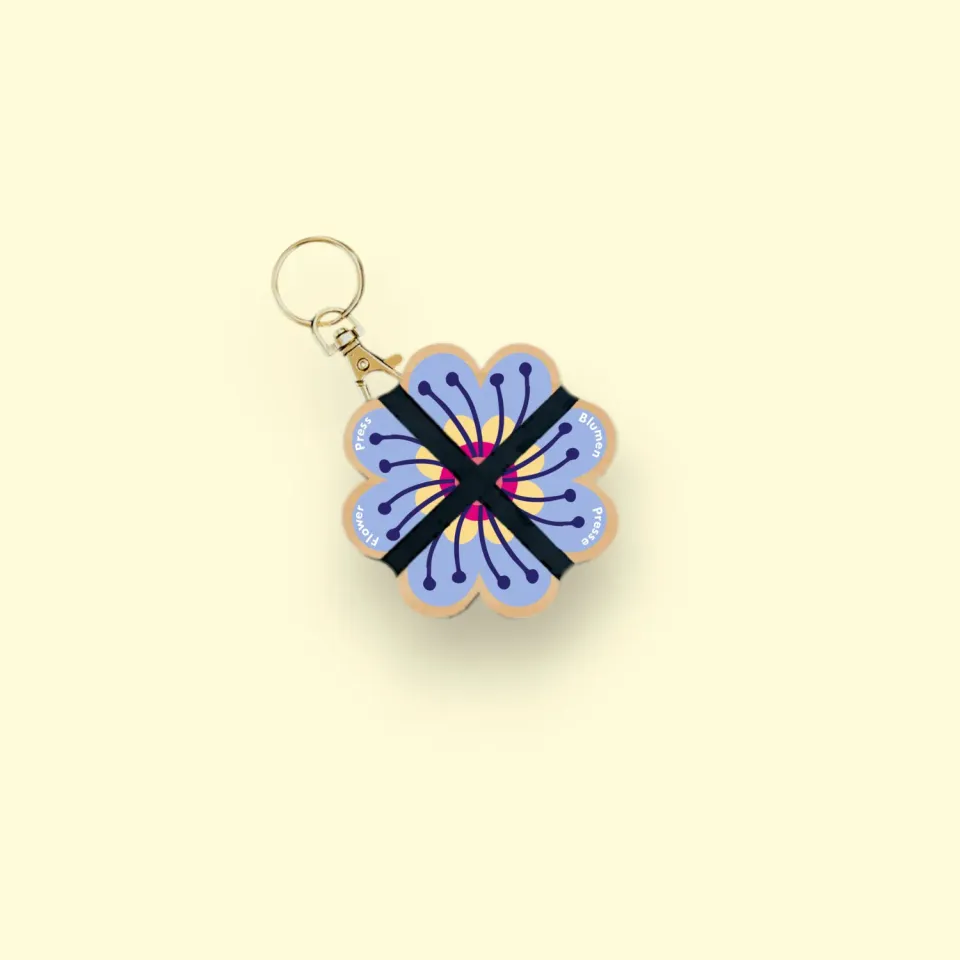 Studio Wald Keyring Flower Press bloemenpers Blue 01 rond