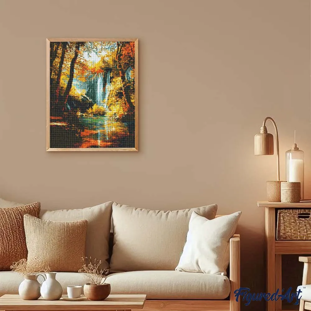 Figured'Art Herfstwaterval diamond painting 40x50cm landschap