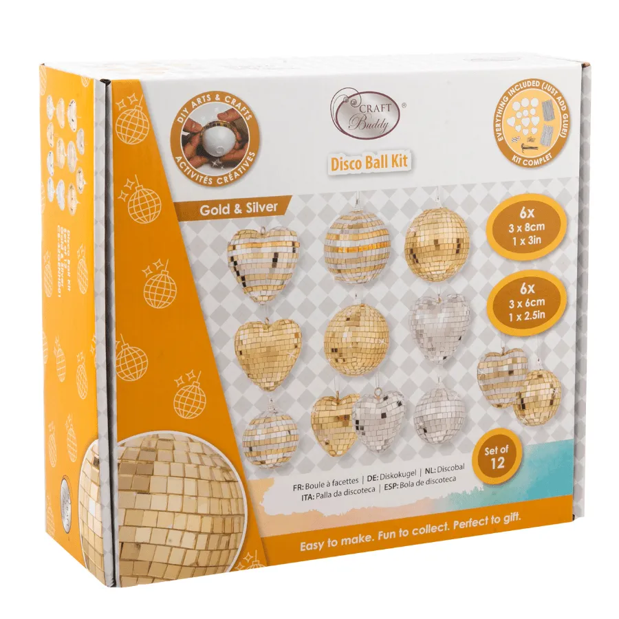 Craft Buddy Disco Ball hangers knutselset goud-zilver 12 stuks