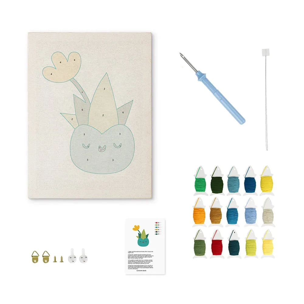 Figured'Art Blije Vetplant punch needle pakket met frame