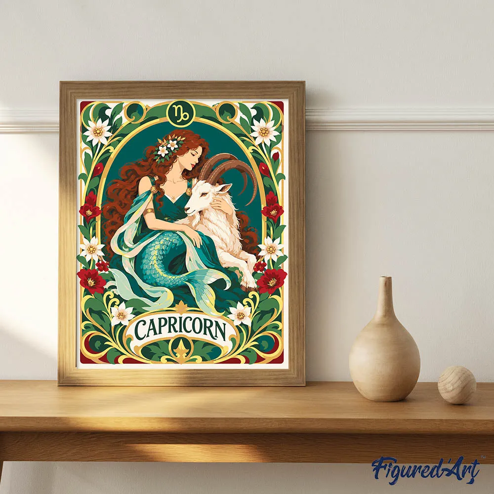 Figured'Art Steenbok Art Nouveau schilderen op nummer 40x50 sterrenbeeld