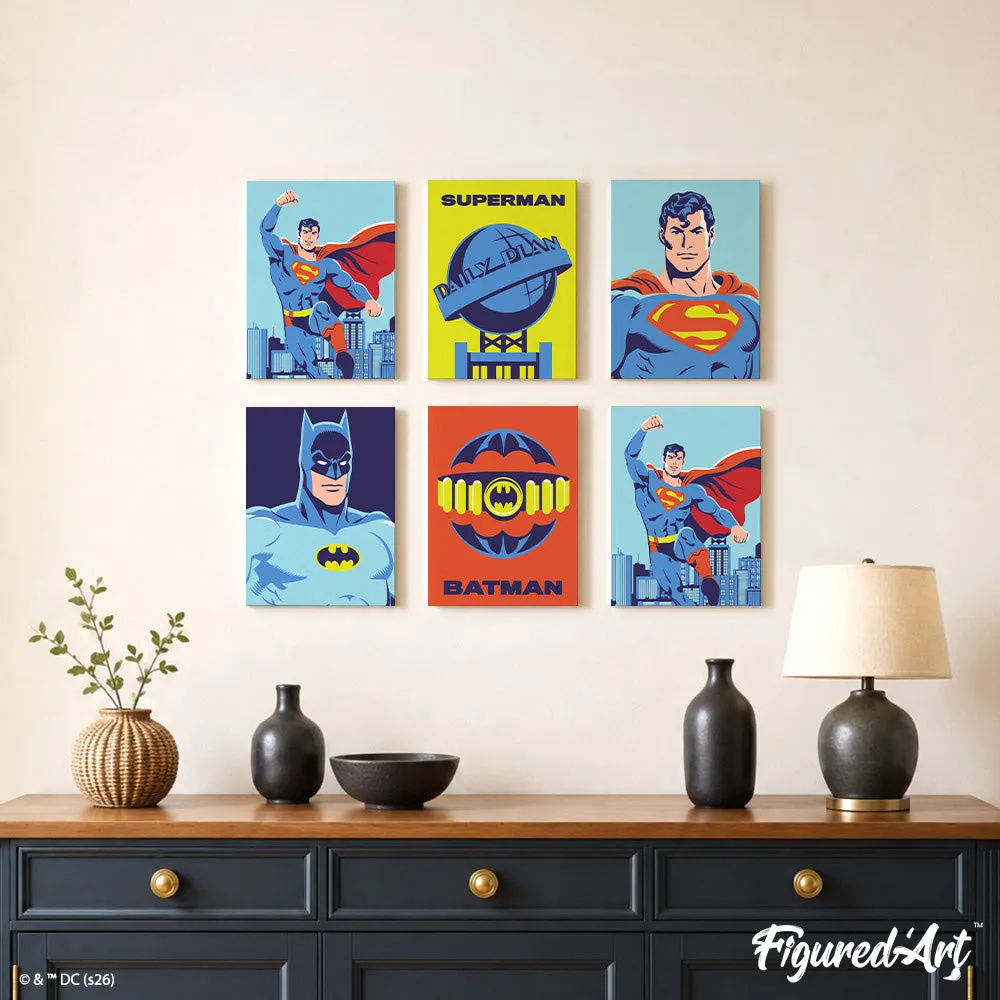 Figured'Art Batman en Superman schilderen op nummer 15x20 cm set van 6