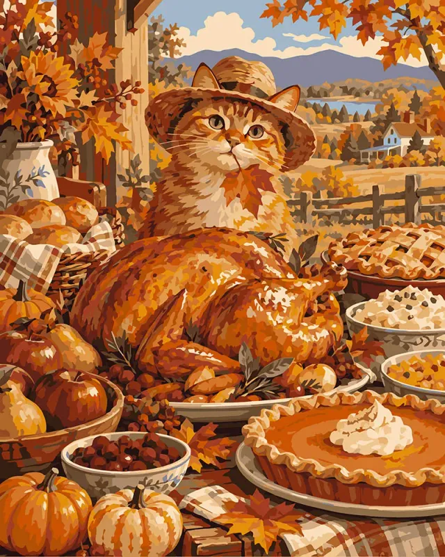 Figured'Art Thanksgiving Kattenfeest schilderen op nummer 40x50