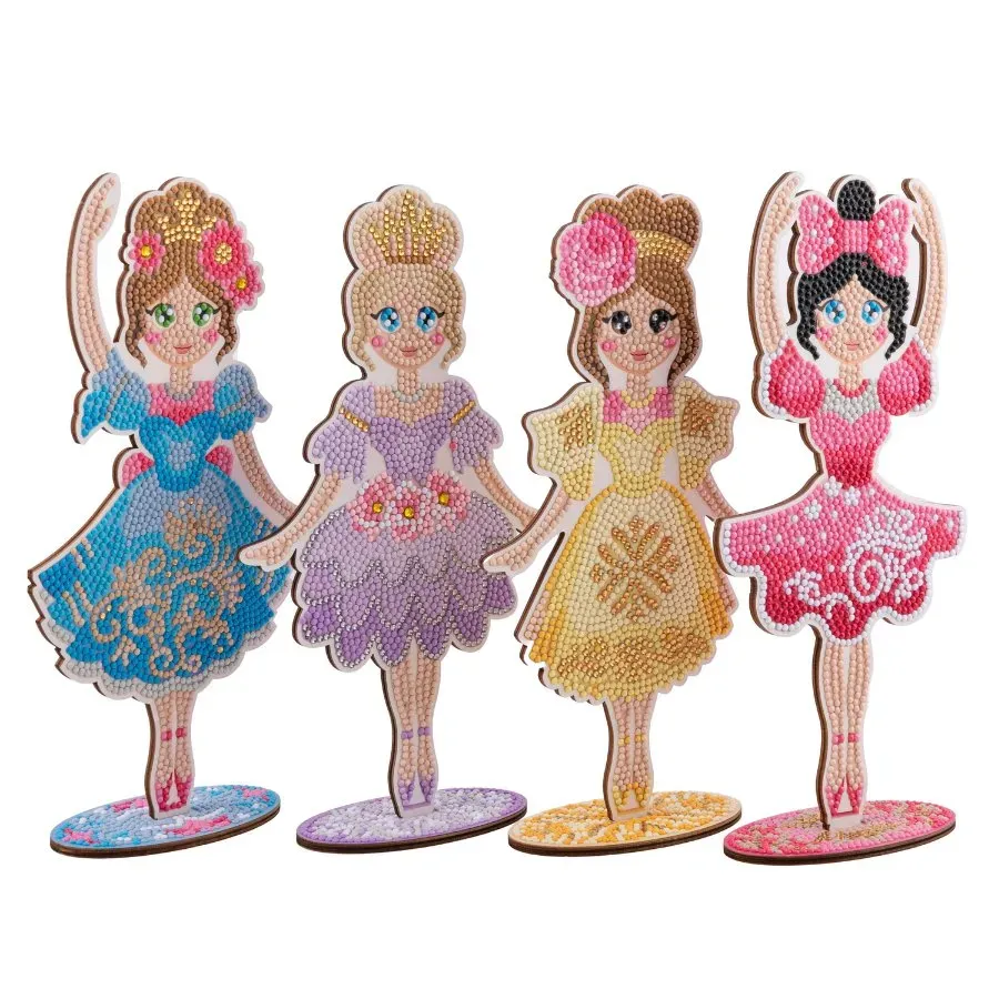 Craft Buddy Crystal Art Ballerinas houten kit 4 stuks