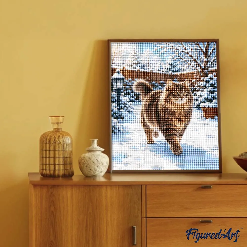 Figured'Art Kat in de winter diamond painting 40x50 cm vierkant