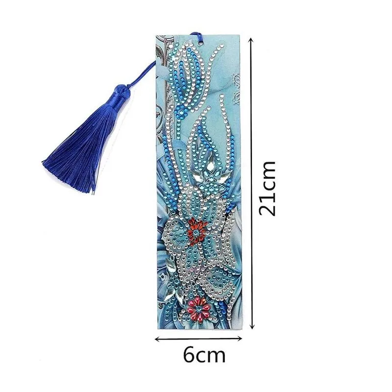 Figured'Art Blauwe Bloemen diamond painting boekenleggers 21x6cm