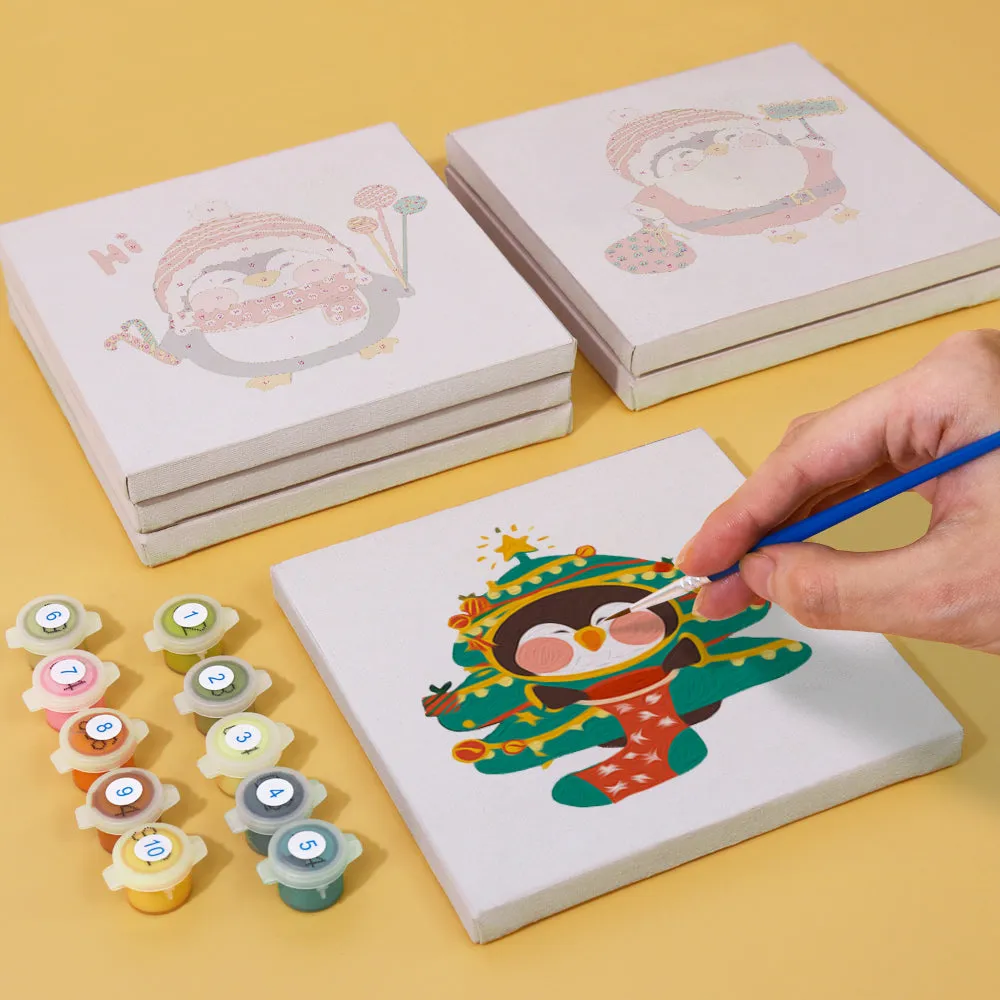 Figured'Art Kerst Winter Pinguïn mini schilderen op nummer 6 stuks