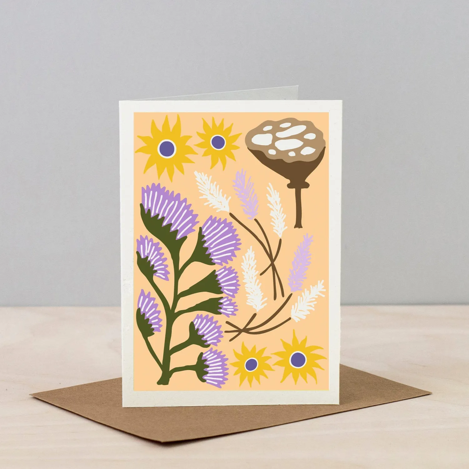 Studio Wald Dried wenskaart tarwegeel A6 droogbloem