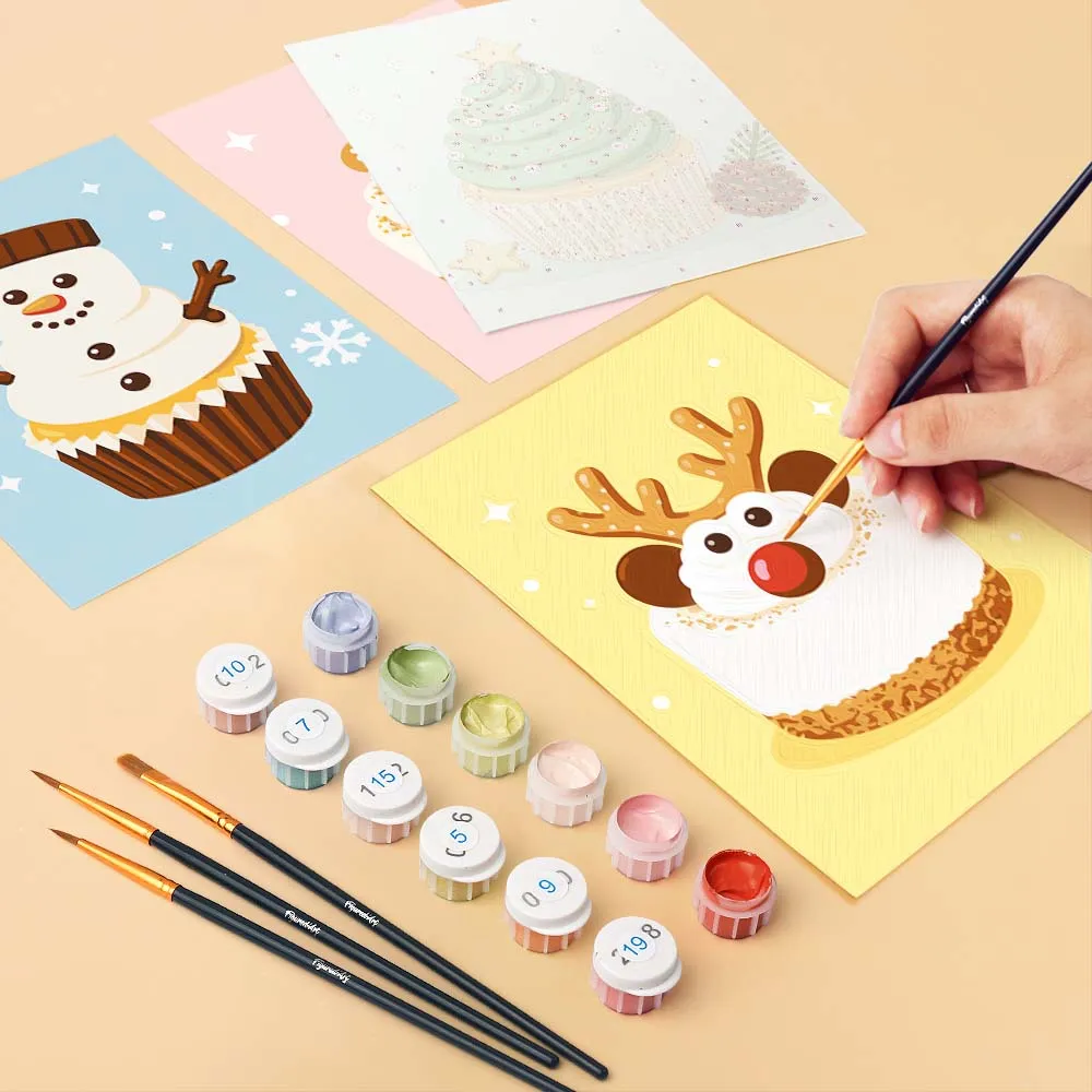 Figured'Art Mini Kerstcupcakes schilderen op nummer 6x 15x20 cm
