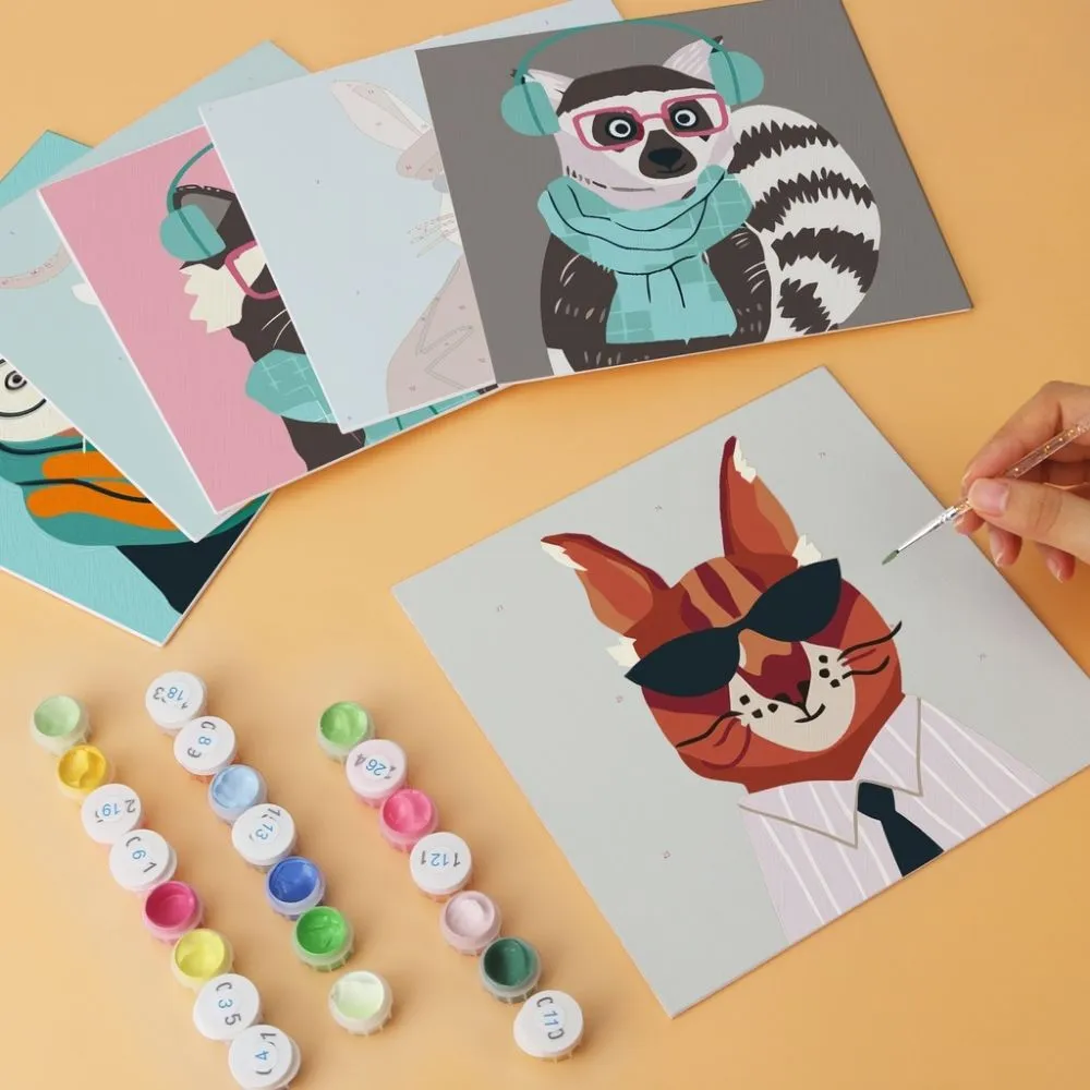 Figured'Art Mini Coole beestjes schilderen op nummer 20x20 cm 6 stuks dieren