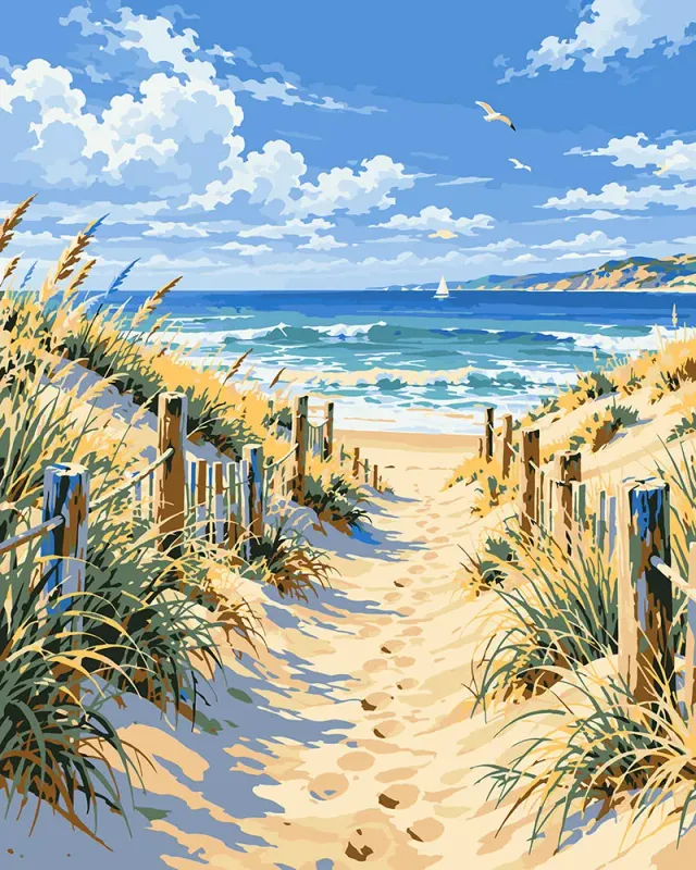 Figured'Art Zandpad naar het Strand schilderen op nummer 40x50 cm zee