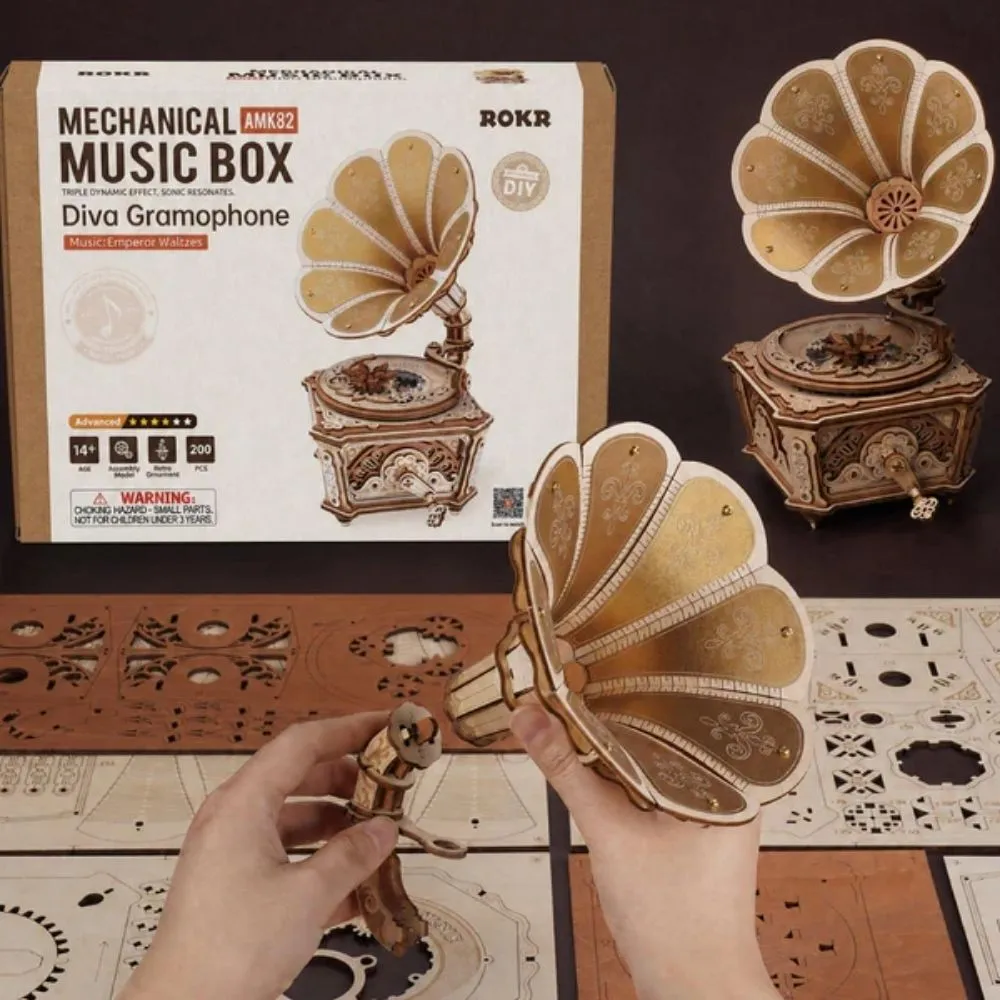 Figured'Art Diva-grammofoon 3D puzzel 200 stukjes muziekdoos