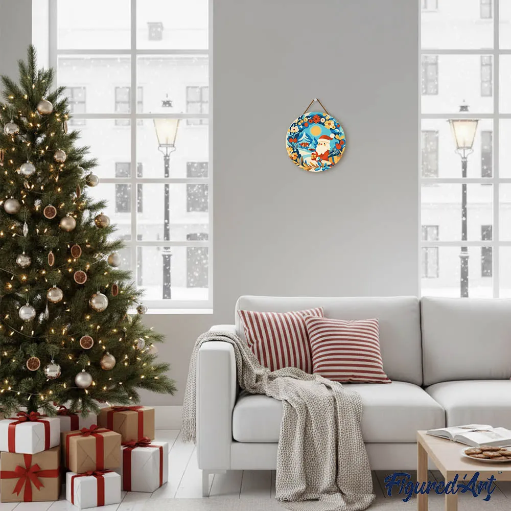 Figured'Art Schilderen op Nummer Hout Krans Kerstman 30 cm