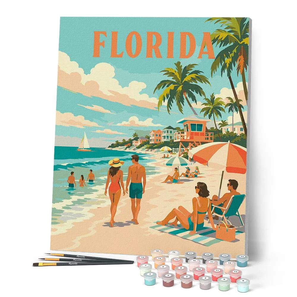 Figured'Art Vintageposter Florida Kust Schilderen op Nummer Zee