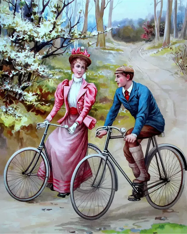 Figured'Art Fietsend stel Vintage Schilderen op Nummer 40x50 cm