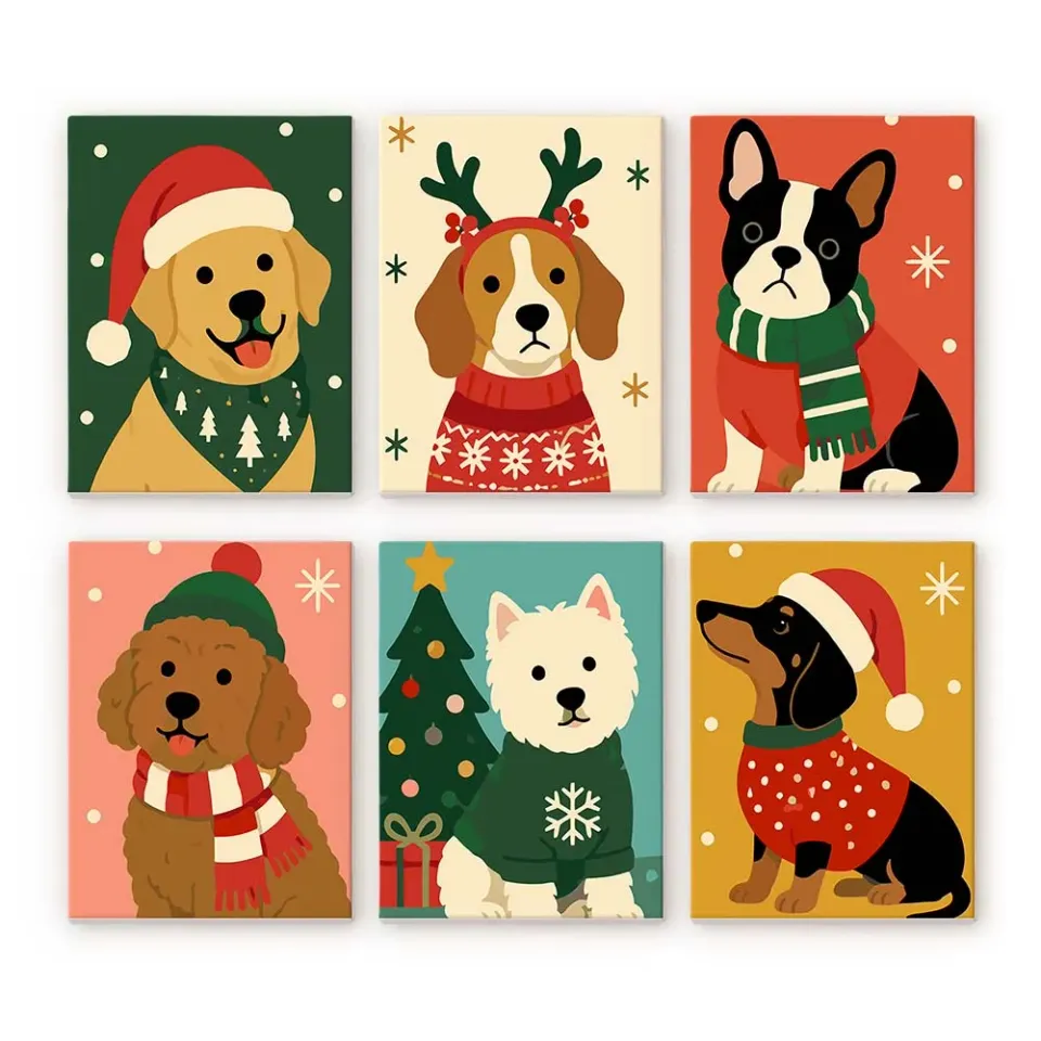 Figured'Art Mini Kerstpuppy's schilderen op nummer 6x 15x20cm
