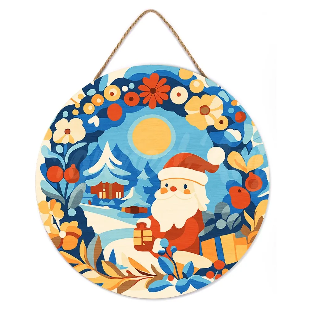 Figured'Art Schilderen op Nummer Hout Krans Kerstman 30 cm