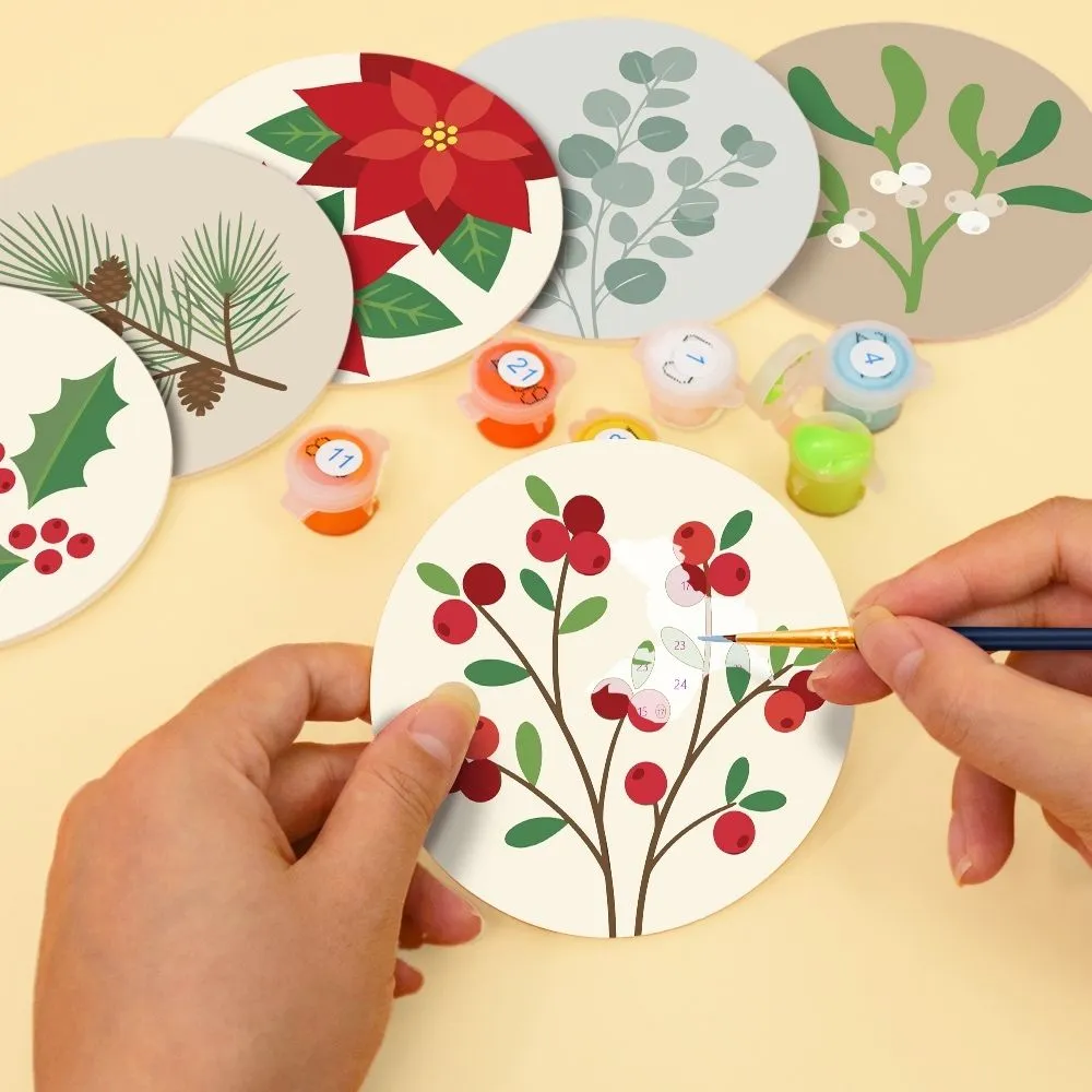 Figured'Art Feestelijk gebladerte schilderen op nummer onderzetters 10cm