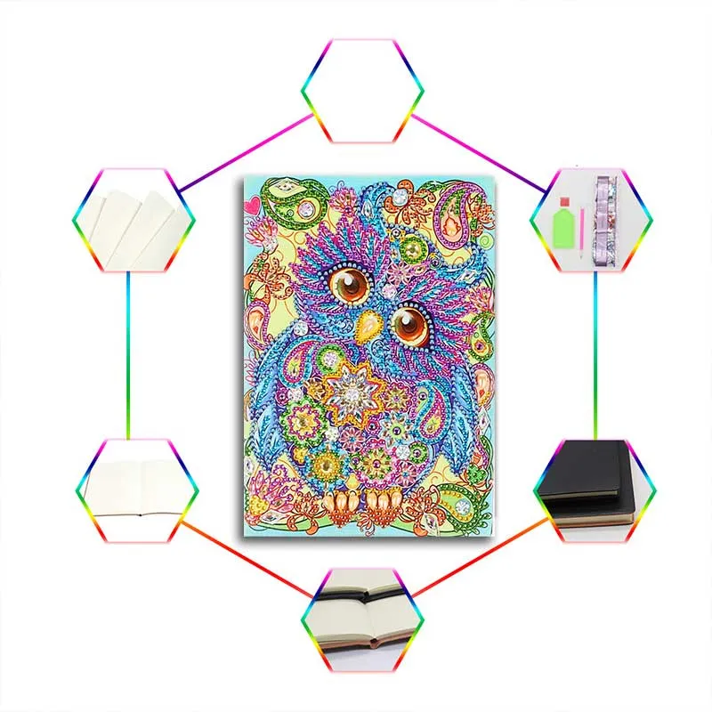 Figured'Art Uil diamond painting notitieboek A5 ronde steentjes