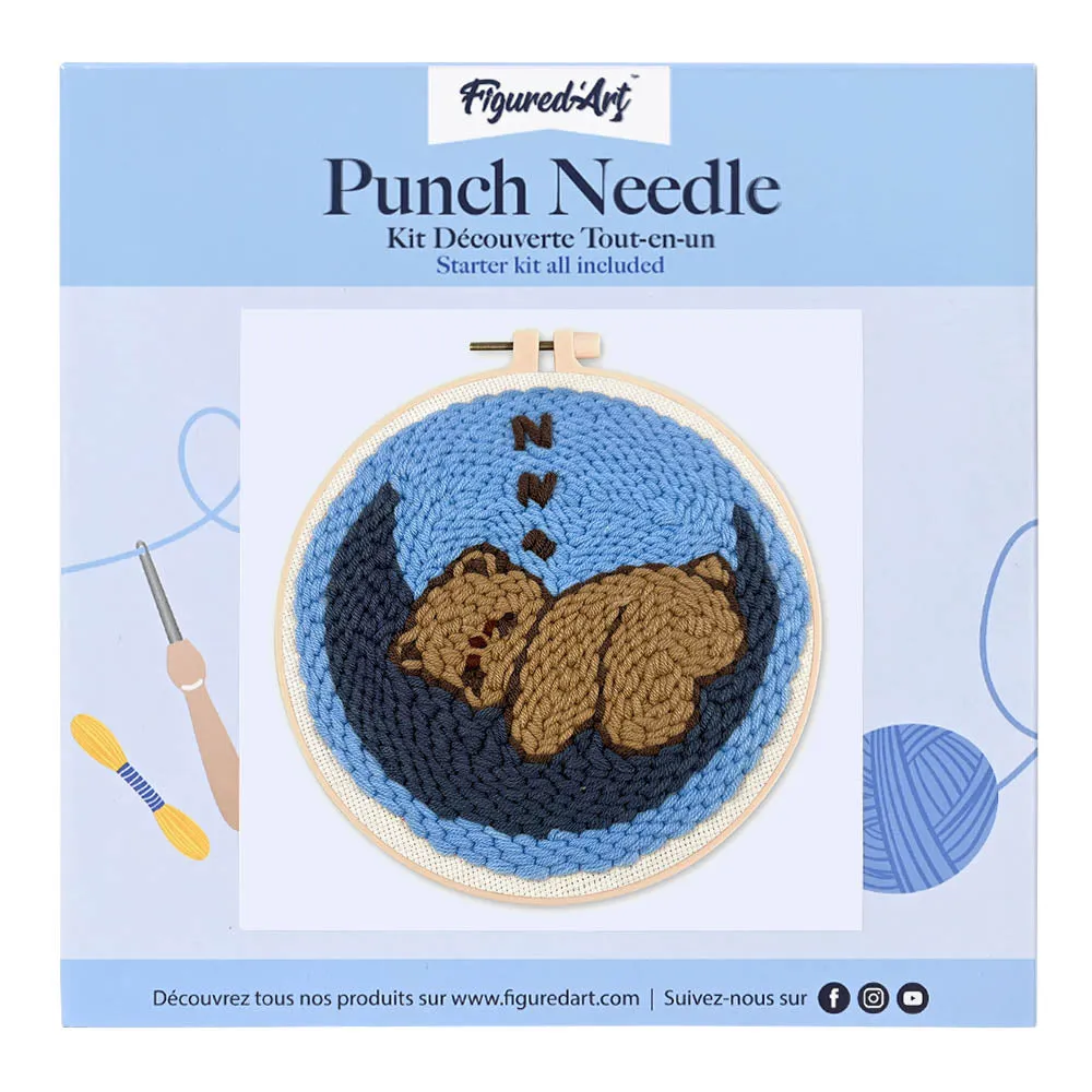 Figured'Art Punch Needle Beer op de maan borduurpakket 20 cm wol