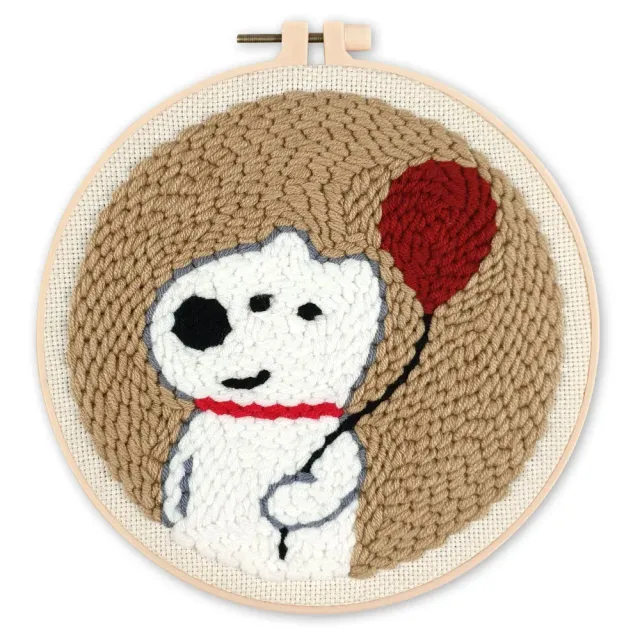 Figured'Art Witte hond en ballon punch needle pakket 20 cm
