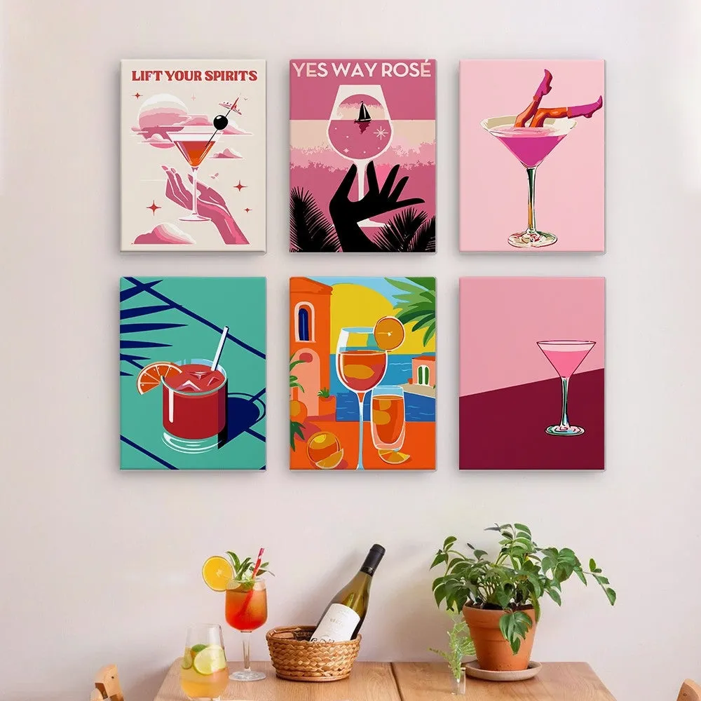 Figured'Art Chique Cocktailposters mini schilderen op nummer 15x20 6 stuks