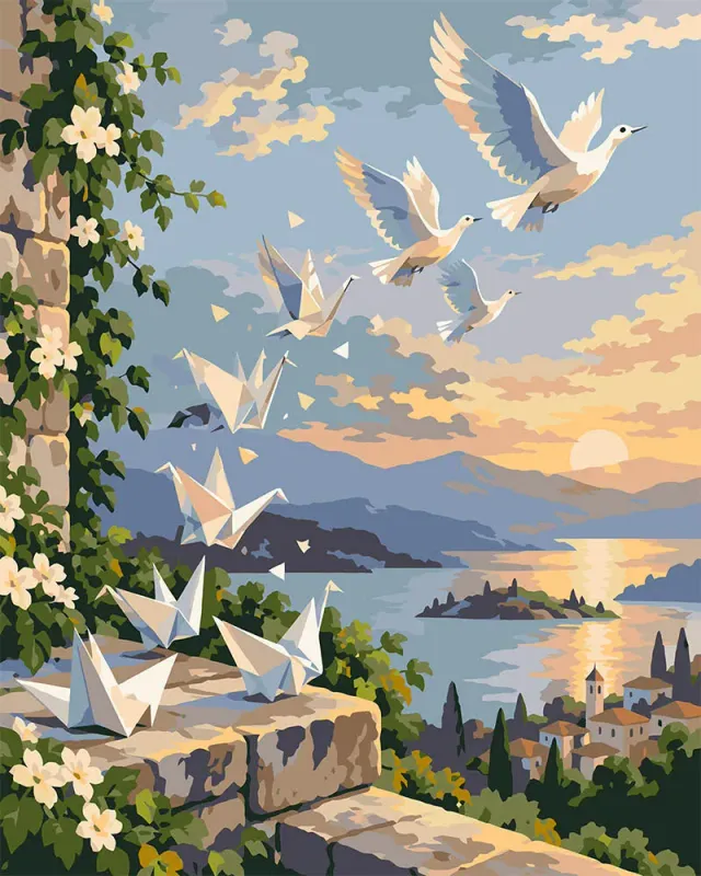 Figured'Art Origami Vogels schilderen op nummer 40x50 cm eenvoudig