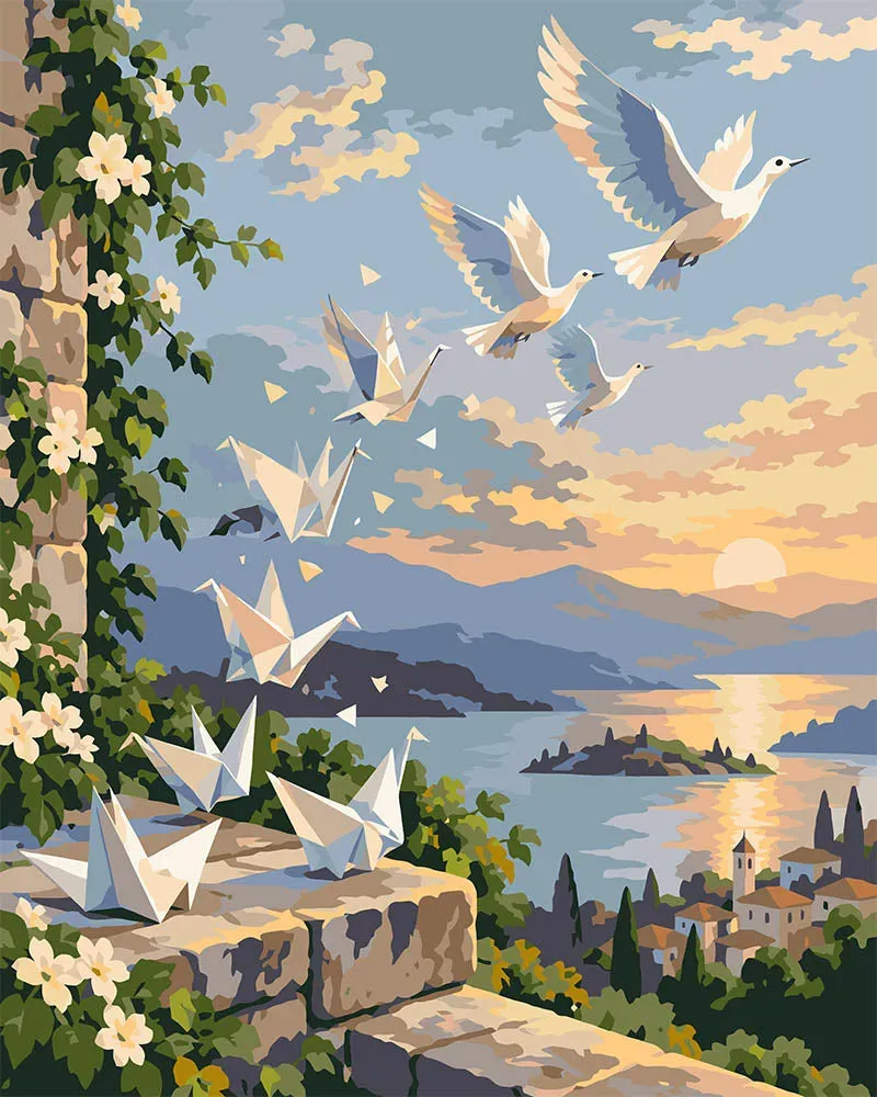 Figured'Art Origami Vogels schilderen op nummer 40x50 cm eenvoudig