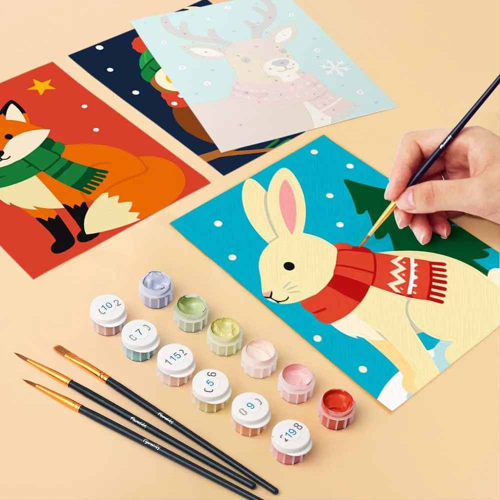 Figured'Art Winterdieren mini schilderen op nummer 15x20 cm 6 stuks