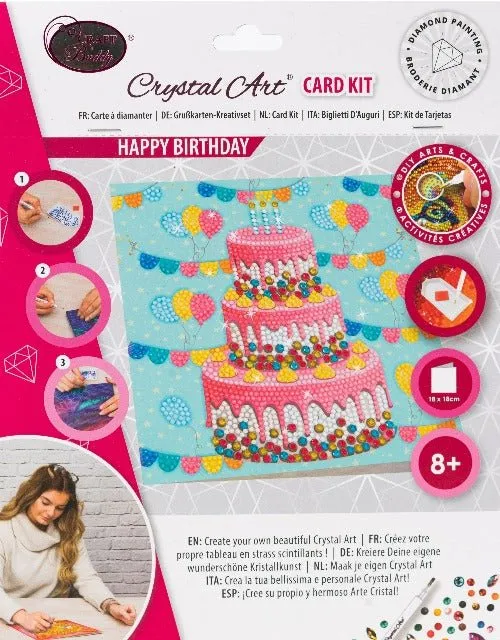 Craft Buddy Happy Birthday crystal art kaart 18x18cm taart