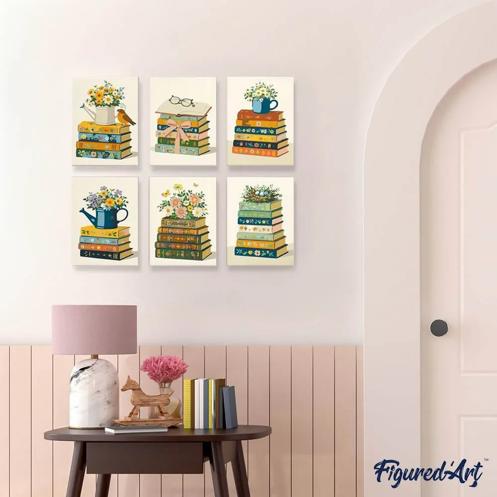 Figured'Art Bloemen en Bladzijden mini schilderen op nummer 15x20 cm 6 stuks
