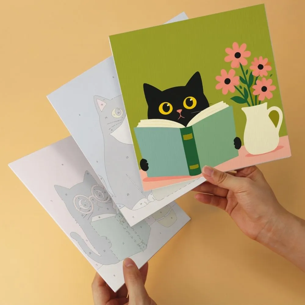 Figured'Art Literaire katten schilderen op nummer 20x20cm 6 stuks