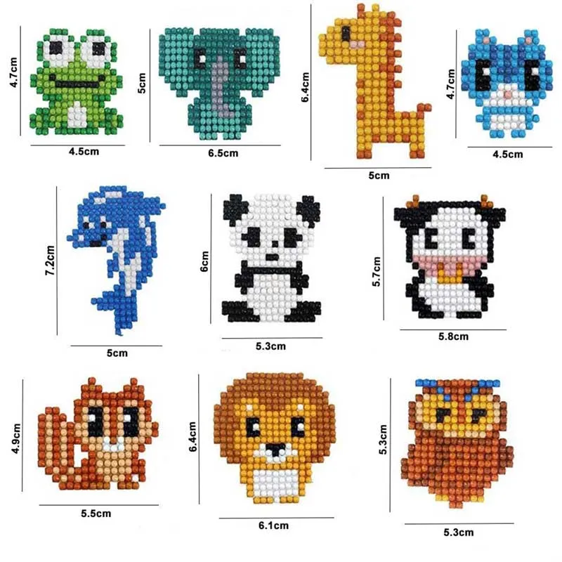 Figured'Art Dieren diamond painting stickers 10 stuks rond voor kinderen
