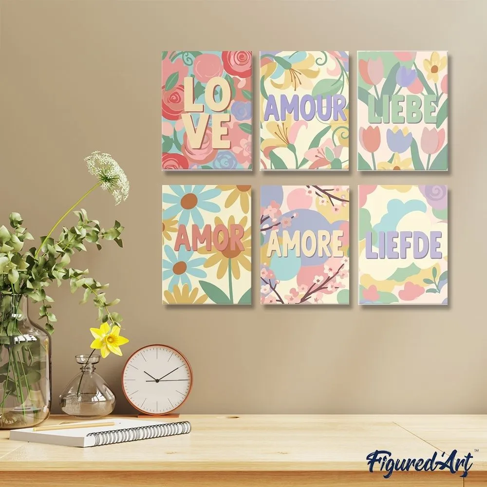 Figured'Art Bloemenliefde 2 mini schilderen op nummer 6 stuks