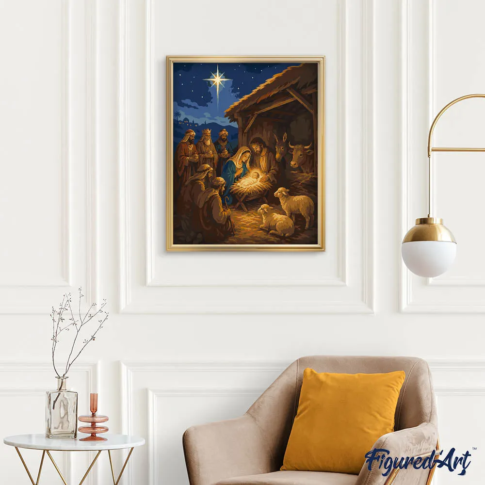 Figured'Art Kerststal schilderen op nummer 40x50 cm winter