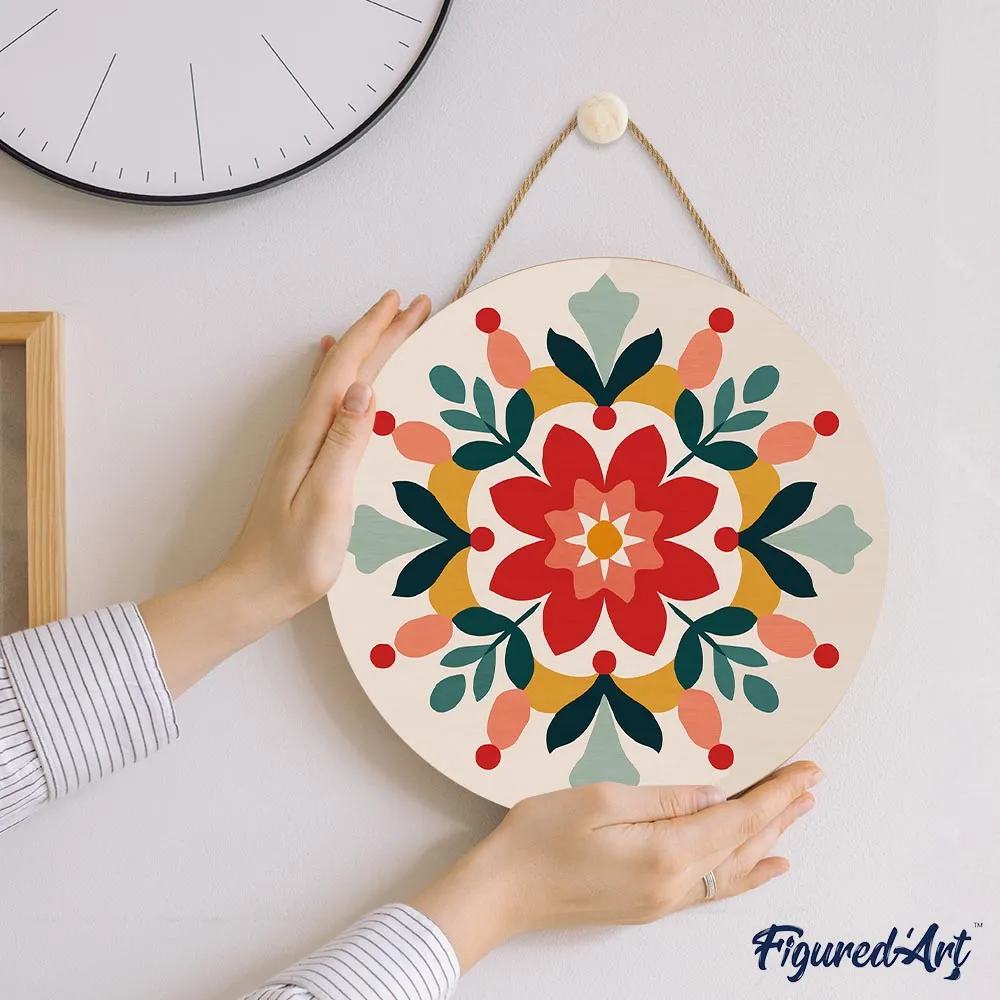 Figured'Art Wintermandala schilderen op nummer houten schijf 30cm rond