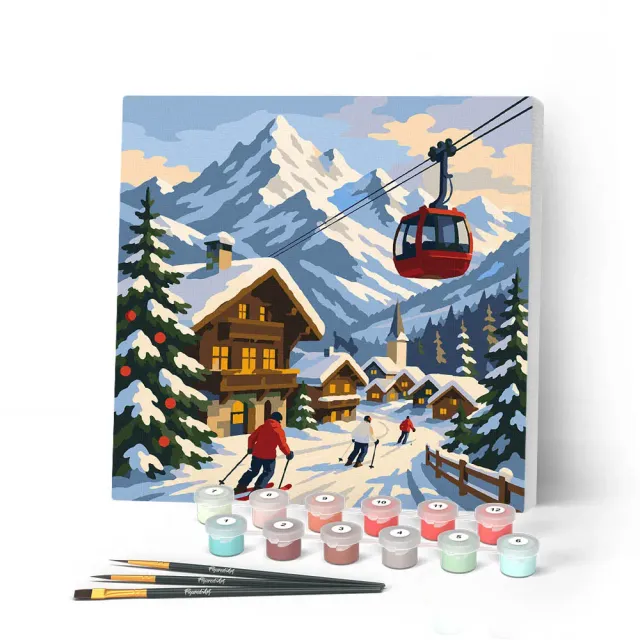 Figured'Art Wintervakantie Alpen schilderij 20x20 cm frame winter