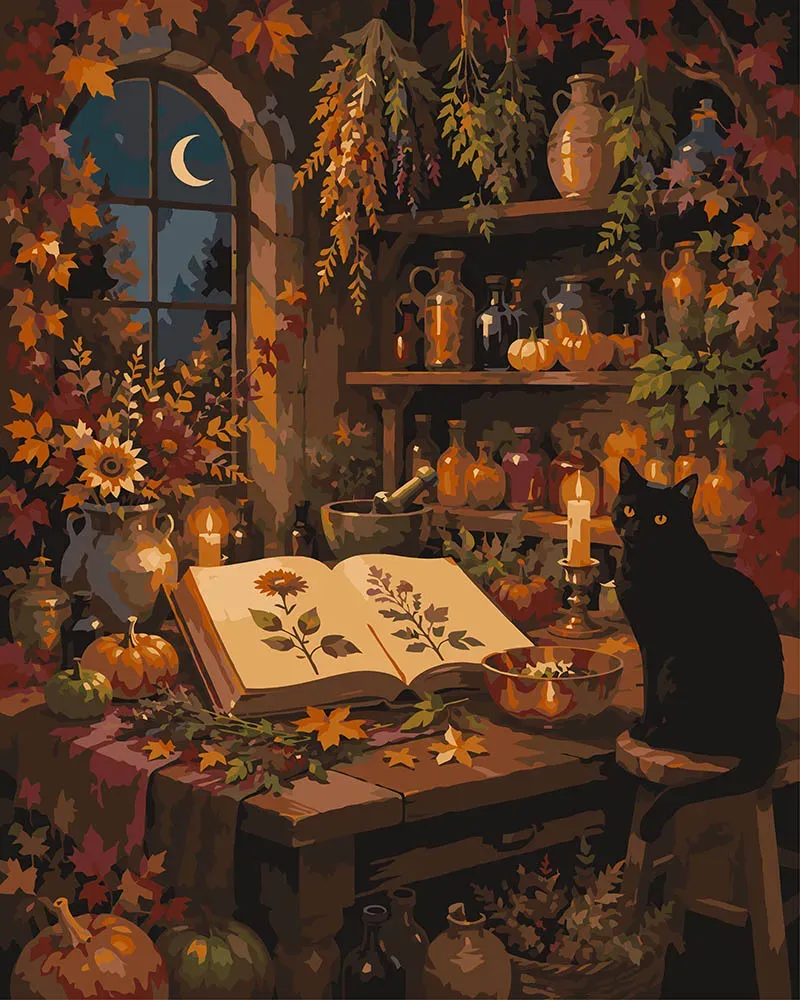 Figured'Art Heksenkruidenwinkeltje schilderen op nummer 40x50cm herfst