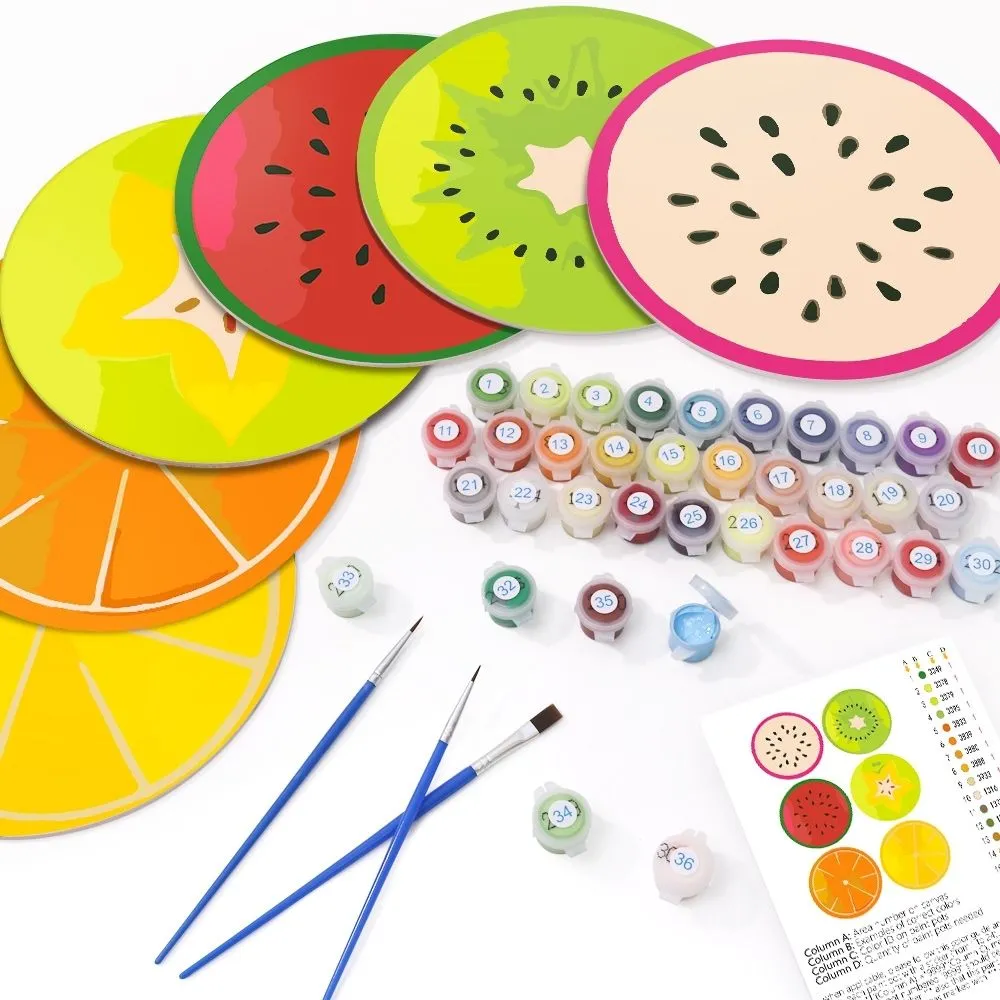 Figured'Art Gekleurde Fruitschijfjes schilderen op nummer placemats 6 stuks 20cm