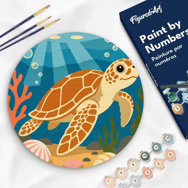 Figured'Art Schildpad houten schijf schilderen op nummer diameter 30 cm