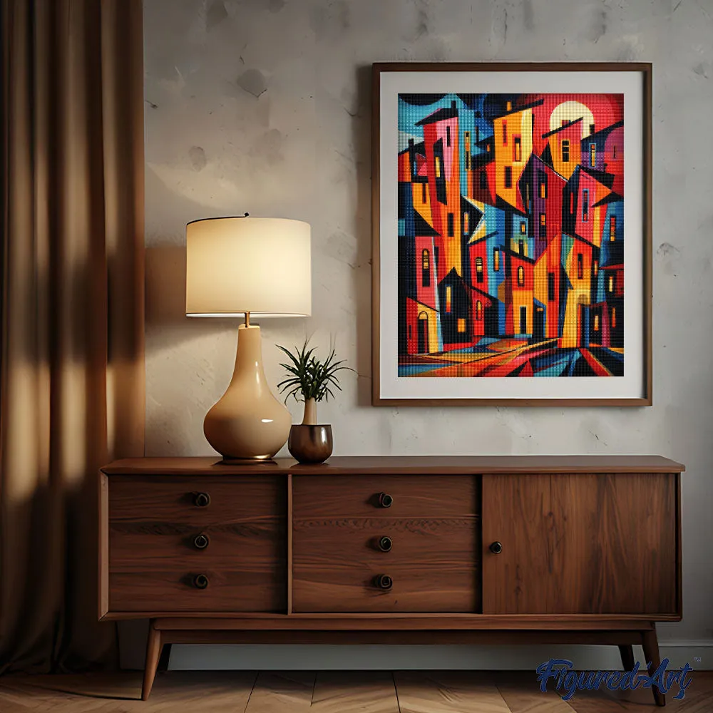 Gedurfd Abstract Gebouwen diamond painting full drill 40x50cm