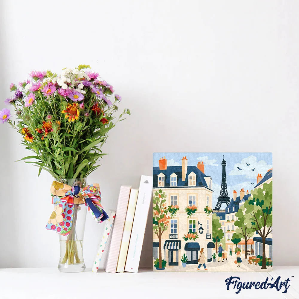 Figured'Art Parijse Straat mini schilderen op nummer 20x20 cm frame