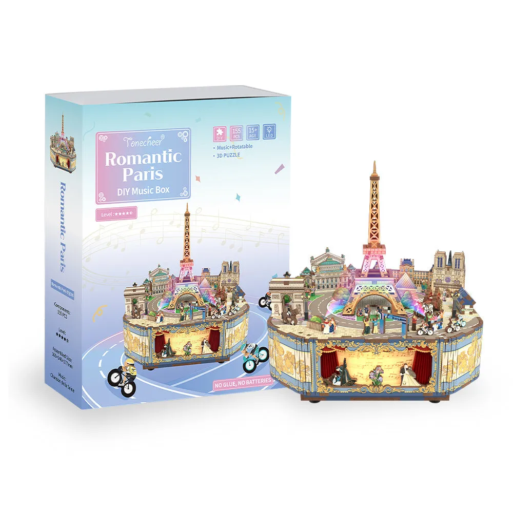 Figured'Art Romantisch Parijs 3D puzzel muziekdoos met LED